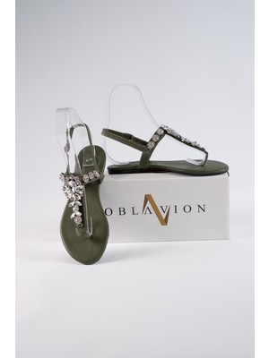 Oblavion Lavion Hakiki Deri Taşlı Kadın Sandalet