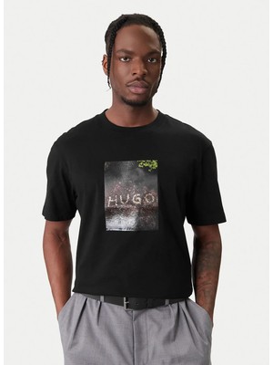 Hugo Siyah Erkek Relaxed Logo Baskılı T-Shirt 50554319_DORESTON