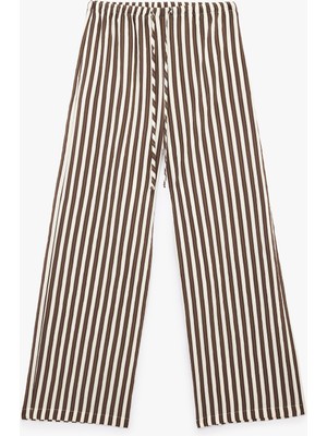 Koton Beli Bağlamalı Cepli Geniş Paça Çizgili Pantolon