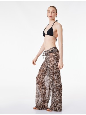 Koton Bol Paça Leopar Desenli Tül Plaj Pantolonu