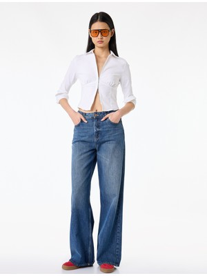 Koton Uzun Kollu Fermuarlı Slim Fit Crop Gömlek