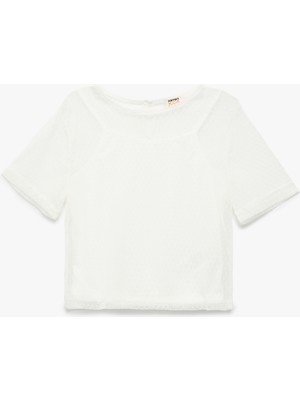 Koton Astarlı Kısa Kollu Bisiklet Yaka Tül Crop Bluz