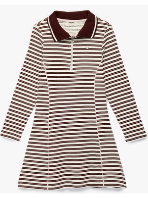 Koton Pamuklu Uzun Kollu Çizgili Gömlek Yaka Elbise