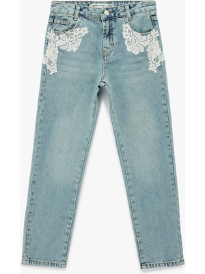 Koton Dantel Detaylı Pamuklu Mom Fit Denim Pantolon