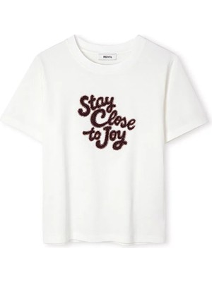 İpekyol Slogan nakışlı işlemeli tişört IS1260070235002