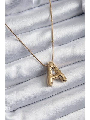 Hobilinka 316L Çelik Gold Renk Bubble "a" Harf Model Kadın Kolye - TJ-BKO7946