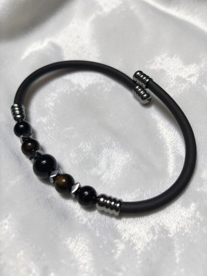 Basqio Doğal Taş Yaylı Bileklik - Siyah Akik Taşı