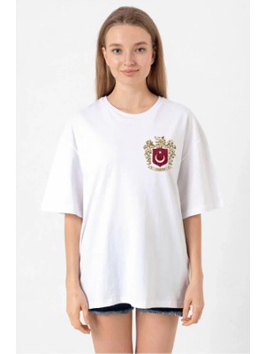 Ulak Handmader Türk Arma Baskı T-Shirt- Beyaz