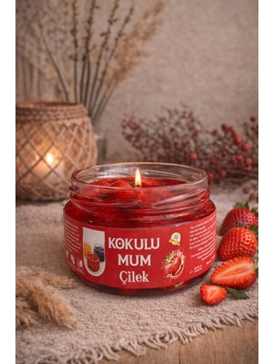 Home Çilek Aromalı Kokulu Mum | Cam Kavanoz Dekoratif Mum