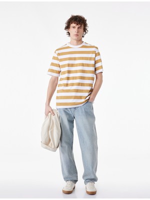 Koton Regular Fit Kısa Kollu Bisiklet Yaka Pamuklu Çizgili Tişört