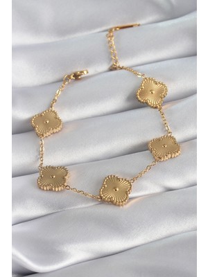 Hobilinka 316L Çelik Gold Renk Yonca Model Işleme Detay Kadın Bileklik - TJ-BB5882