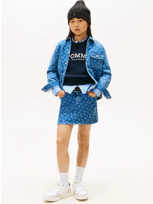 Tommy Hilfiger Orta Bel Indigo Kız Çocuk Denim Etek KG0KG089521AB