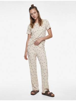 Koton Rahat Kalıp Kısa Kollu Bisiklet Yaka Desenli Pijama Takımı