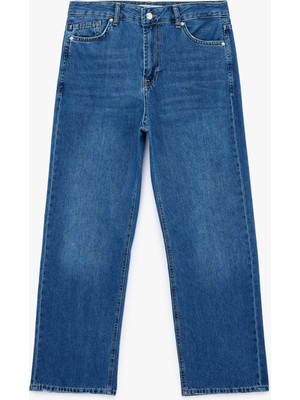 Koton Pamuklu Normal Bel Düğmeli Düz Paça Denim Pantolon - Straight Fit Jean