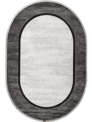 Karmen Halı Trend 4101 Gri Oval Akrilik Pamuk Yumuşak Modern Mutfak Yatak Odası Salon Oturma Odası Halısı
