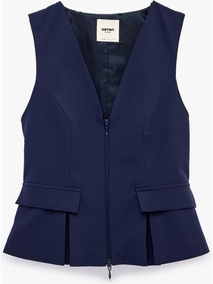 Koton Cep Detaylı Fermuarlı Kolsuz V Yaka Peplum Yelek