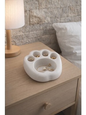 Dtm Home Paw Serisi Dekoratif Aksesuar Kabı –  Beyaz Modern Takı Düzenleyici, Minimal Taş Dokulu Salon Objesi