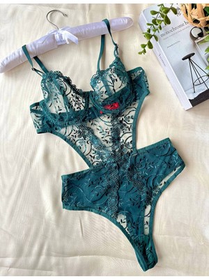 Hama Love Kadın Yeşil Dantel Iç Çamaşır Takımı Bodysuit