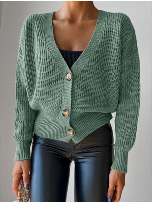 Füme Style Kasın Uzun Kollu Düğme Detaylı Triko Hırka