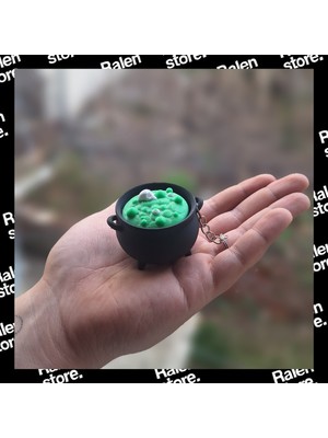 Ralen Cadı Kazanı Tasarımlı Clicker Anahtarlık – Basmalı Fidget Özellikli 3D Baskı Anahtarlık, Stres Giderici Mini Oyuncak