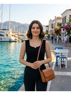 Urumday Merserize Kare Yaka Fitilli Yırtmaçlı Atlet Bluz