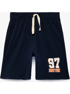 Koton Pamuklu Baskılı Beli Bağlamalı Şort Erkek Çocuk Kolej Desenli Rahat Fit