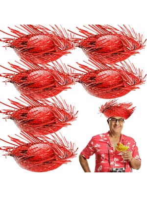 Moresun Buğz Tropikal Parti Kırmızı Hasır Hawaii Şapkası