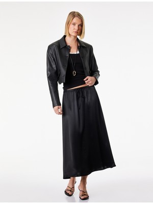 Koton Beli Bağlamalı Lastikli Kloş Kesim Midi Saten Etek