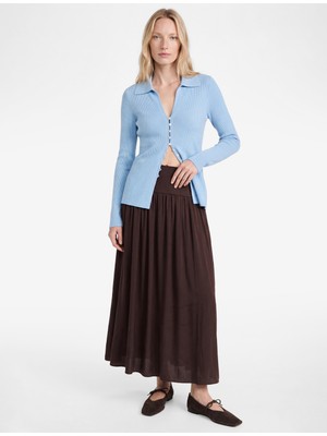 Koton Normal Bel Pilili Kloş Midi Etek