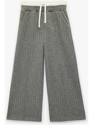 Koton Beli Bağlamalı Bol Paça Çizgili Pantolon