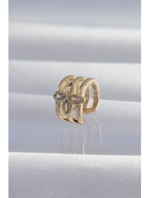 Hobilinka Pirinç Gold Renk Yonca Earcuff Küpe - TJ-BKP9331