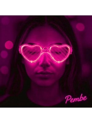 Hobilinka Pembe LED Işıklı Kalp Gözlük – 3 Modlu Parti - Glow Gözlüğü (4887)