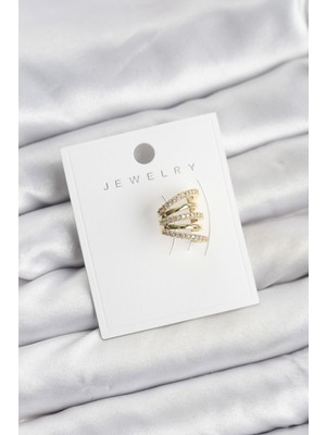Hobilinka Gold Renk Pirinç Zirkon Taşlı Kıkırdak Earcuff Küpe - TJ-BKP11619
