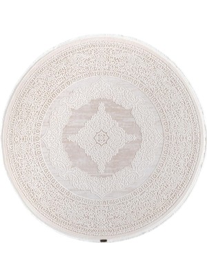 Karmen Halı Truva 8342 Yuvarlak Krem Halı Bej Kalın Akrilik Tozuaz Modern Klasik Oval Salon Halısı Koridor