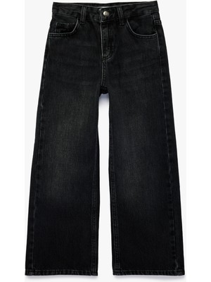 Koton Pamuklu Kanat Işleme Detaylı Geniş Paça Denim Pantolon