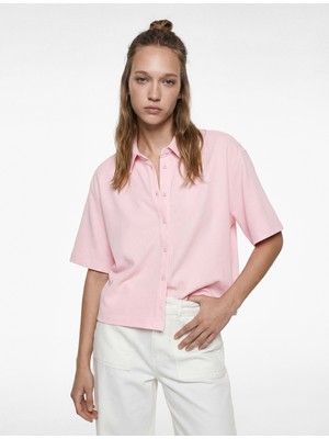 Koton Pamuklu Düğmeli Klasik Yaka Kısa Kollu Crop Gömlek