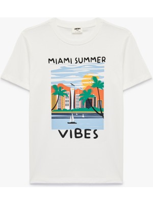 Koton Pamuklu Kısa Kollu Bisiklet Yaka Baskılı Tişört