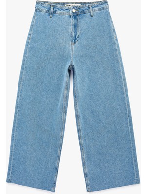 Koton Düğmeli Yüksek Bel Rahat Kesim Denim Pantolon - Culotte Jeans