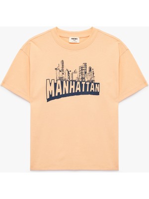 Koton Kısa Kollu Bisiklet Yaka Baskılı Pamuklu Tişört