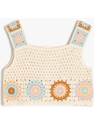 Koton Kare Yaka Örgü Detaylı Pamuklu Askılı Crop Triko Atlet