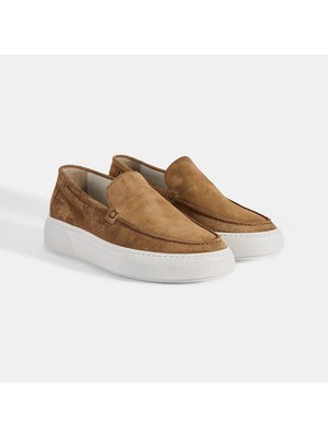 Desa Erkek Taba Kalın Beyaz Tabanlı Süet Loafer