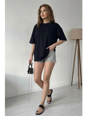 Assef Kadın Basic Oversize  Tişört Pamuk Yumuşak Dokulu Bol Kesim Kısa Kollu T-Shirt