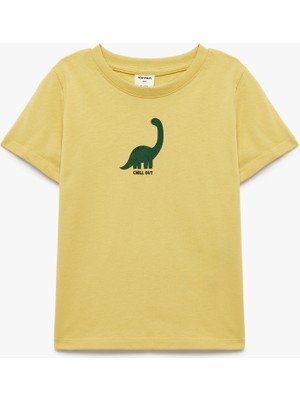 Koton Kısa Kollu Bisiklet Yaka Pamuklu Dinozor Baskılı Tişört