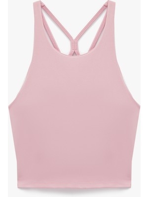 Koton Çapraz Askılı Kaplı Sporcu Sütyeni Pembe Kolsuz Slim Fit Sırt Detaylı Polyester Karışımlı Gün Boyu Destek