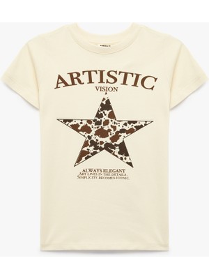 Koton Pamuklu Kısa Kollu Bisiklet Yaka Yıldız Baskılı Tişört