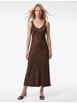 Koton Kolsuz U Yaka Slim Fit Saten Midi Abiye Elbise