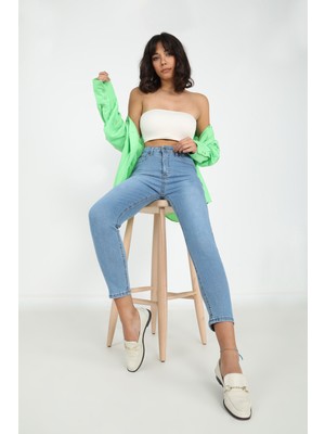 Açık Mavi Fermuarlı Çift Cepli Pantolon