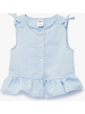 Koton Fiyonk Detaylı Pamuklu Kolsuz Bisiklet Yaka Çizgili Bluz