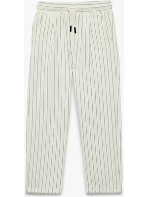 Koton Beli Bağcıklı Rahat Kalıp Çizgili Pantolon
