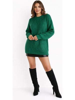 Fashion Yeşil Baklava Desen Triko Kazak